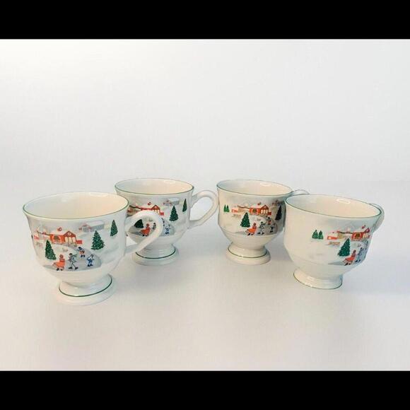 Sango Other - 4 Sango Silent Night Footed Coffee Mugs Winter Scenes #3900 Vintage Christmas